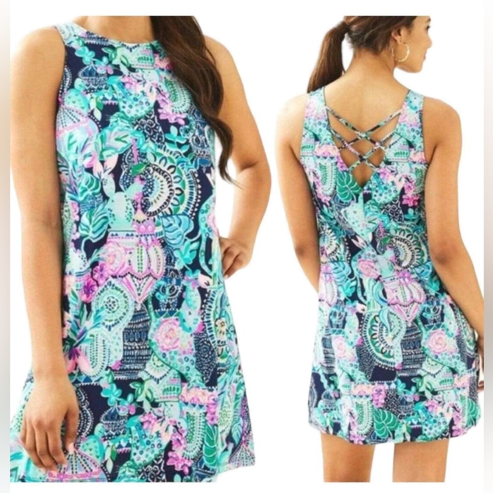 NWT Lilly Pulitzer Kristen Swing Dress Multi Lookin Sharp Size Large